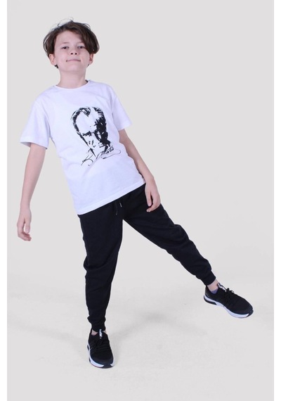 Atatürk Ve Imza Baskılı Ay Yıldız Desenli Uzun Kol Unisex Siyah Takım Siyah