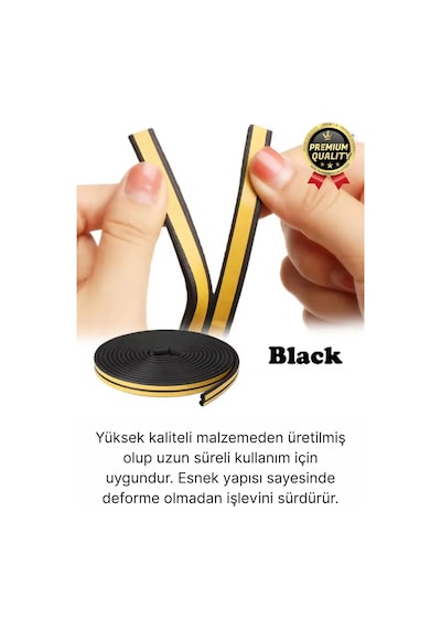 Güçlü Kendinden Yapışkanlı Kapı Pencere Soğuk Hava Geçirmez Yalıtım İzolasyon Siyah Fitil 2 Metre Diğer
