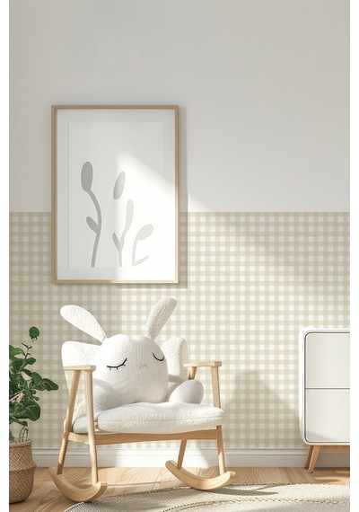 Ekose Desenli Duvar Sticker Yarım Kaplama Duvar Kağıdı Görünümlü Sticker 54x109 Cm Ekoseli Taş Renk Dijital Baskı