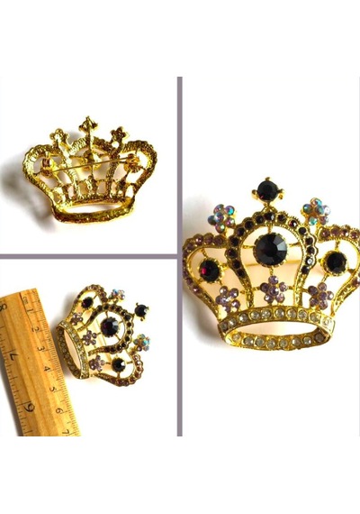 Omeniv Vintage Viktoryen Tarz Kraliçe Tacı Broş İğne Kristal Dolu
