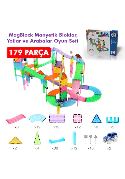 Magblock Manyetik 179 Parça Yollar Ve Arabalar Oyun Seti