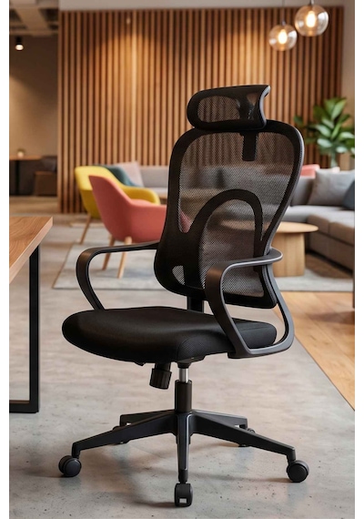 Çizgi Ergonomik Başlıklı Fileli Yönetici Ve Çalışma Koltuğu Siyah Çizgi Ergonomik Başlıklı Fileli Yönetici Ve Çalışma Koltuğu Siyah