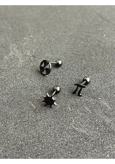 316 L Cerrahi Çelik Piercing Kıkırdak Helix Tragus Conch Figürlü Piercing Altın - Beyaz - Siyah
