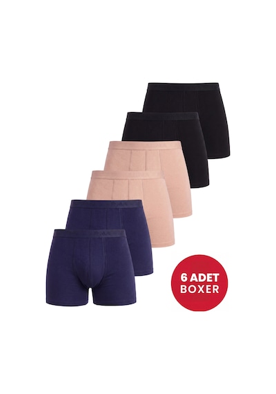 Arma Yıldız 6'lı Paket Erkek Pamuklu Likralı Esnek Kumaş Renkli Boxer 2siy 2laci 2ten