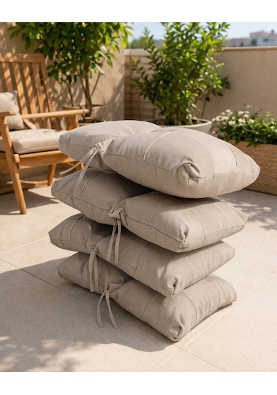 Milas Cappuccino Premium Bahçe & Balkon Minder Seti 4 Lü Kalın Dolgulu, Bağcıklı 55x90 Cappuccino