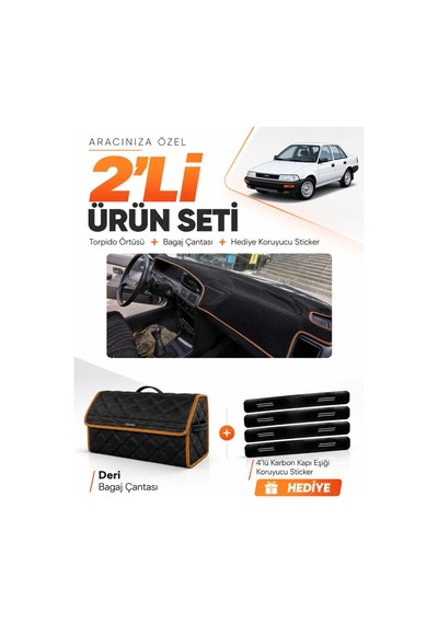 E-biz Toyota Corolla Fındık Kasa 1988-1991 Uyumlu Torpido + Deri Çanta - Siyah-kahverengi - To011