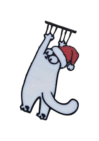 3d Baskı Kırmızı Noel Şapkalı Beyaz Tırmanan Kedi Kitap Ayracı - 7 Adet