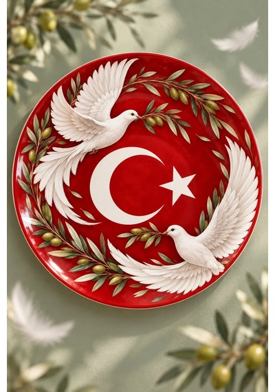 Dekoratif Duvar Tabağı Ay Yıldızın İzleri Dekorlu Seramik Tabak Kahverengi