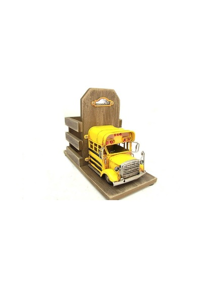 Dekoratif Metal Araba Okul Otobüsü Kalemlik C0790 Kırmızı