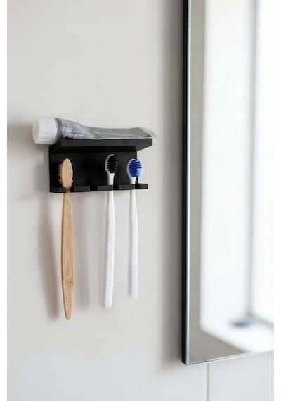 Siyah Yapışkanlı Çok Amaçlı Diş Fırçası Jilet Jiletlik Asacağı Askılığı Askılık Diş Fırçalık Banyo Organizer
