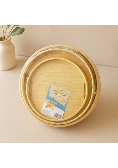 Bambu Ahşap Yuvarlak Tepsi Seti 30/35/38 Cm 3'lü
