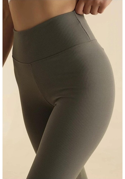 Pantofit Fitilli Yüksek Bel Kadın Tayt Premium Signature Esnek Ribana Günlük & Spor Şıklık Krem