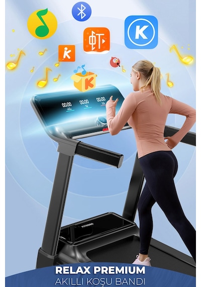Relax Premium 14 Km Hız Bluetoothlu Uygulama Bağlantılı Katlanabilir Yürüme Ve Koşu Bandı 2.5 Hp Motor