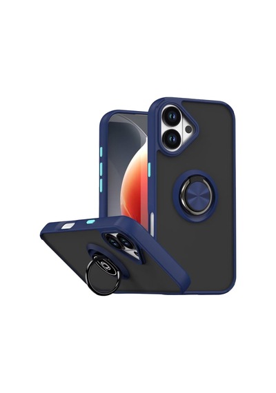 Apple iPhone  Uyumlu- 17 Montreal Yüzüklü Silikon Kapak - Lacivert Çok Renkli