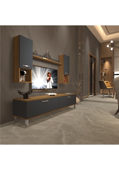 Decoraktiv Eko 5da Mdf Std Krom Ayaklı Tv Ünitesi Tv Sehpası Pera - Antrasit