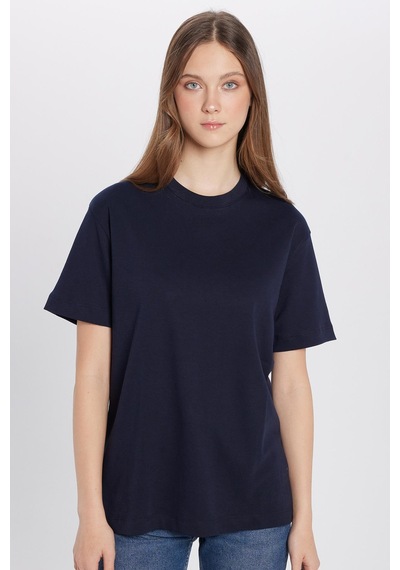 Tudors Unisex Relax Fit Rahat Kesim %100 Pamuk Yumuşak Dokulu Basic Bisiklet Yaka Lacivert Tişört-30849 Lacivert