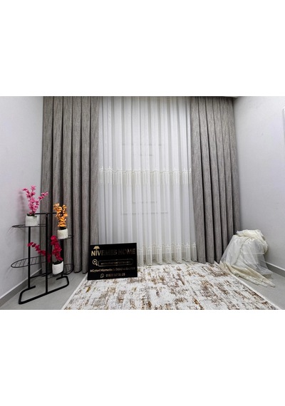 Nivemeshome 2571 V -117 Reina Gold 1/2,5 Pileli Bambu Tül Perde 100x260