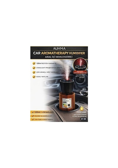 Araç Kokusu Ve Nemlendirici Difüzör - 120ml Ebony Esanslı - Usb Şarjlı Aromaterapi & Harika Oto Koku Standart