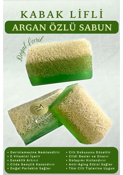 Doğal Kabak Lifli Argan Özlü Sabun  Etkisi Cildi Besler