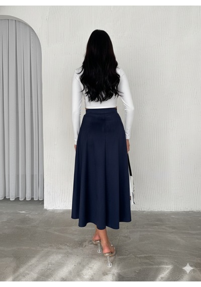 Ozy Fashion Kadın Süet Kloş Etek Lacivert