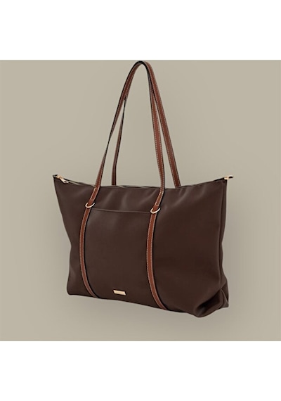 Lovelystore Çift Saplı Paraşüt Kumaş Büyük Boy Shopper Çanta Üniversite Ofis Anne Bebek Omuz Çantası 47x30x15 Acı Kahverengi