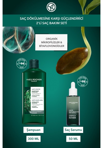 Yves Rocher Saç Dökülmesine Karşı Güçlendirici 2'li Saç Bakım Seti-şampuan 300 Ml & Saç Serumu 50 Ml