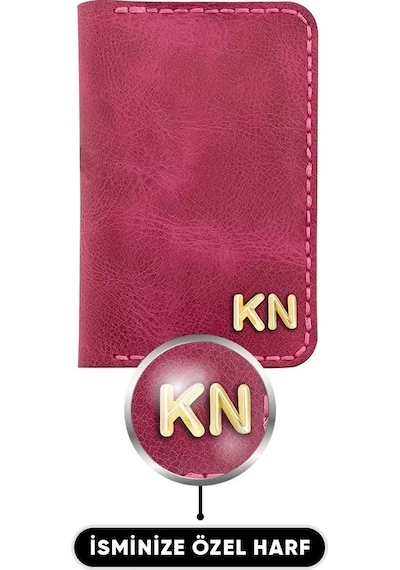 Twingold İsme Özel Dikey Mini Cüzdan - %100 Rainbow Deri - A010005 - Fuşya Fuşya