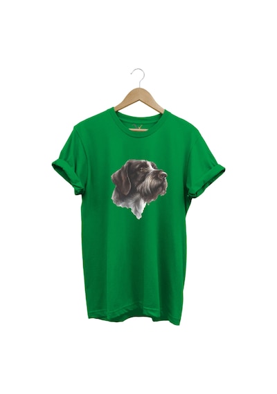 Avcılık Hunting Drahthaar Draktar Av Köpeği Baskılı %100 Pamuk Regular Fit Unisex T-shirt Yeşil