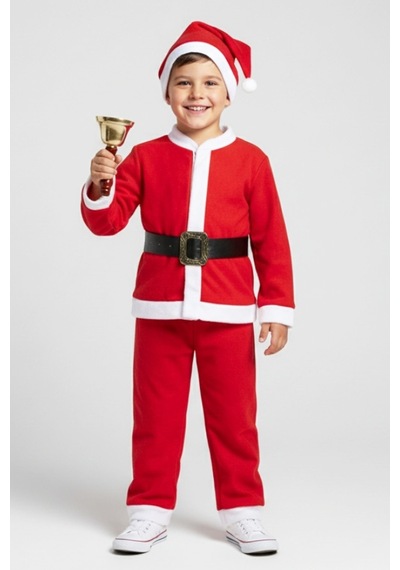 Modanino Erkek Çocuk 4'lü Noel Elbise Üst+alt+şapka+kemer 12418 Kırmızı
