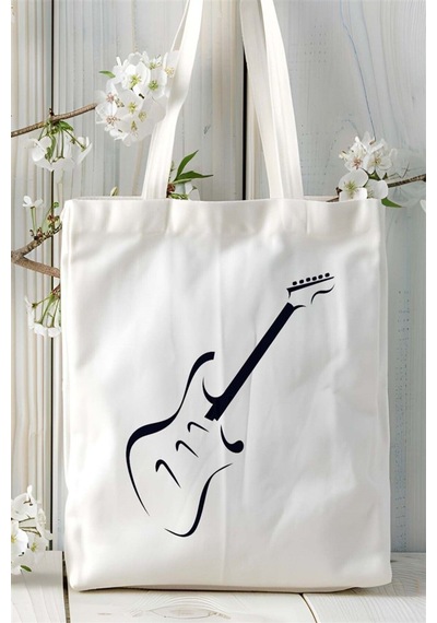Art Hediye Elektrogitar Baskılı Bez Çanta Kişiye Özel Model 2 Çok Renkli