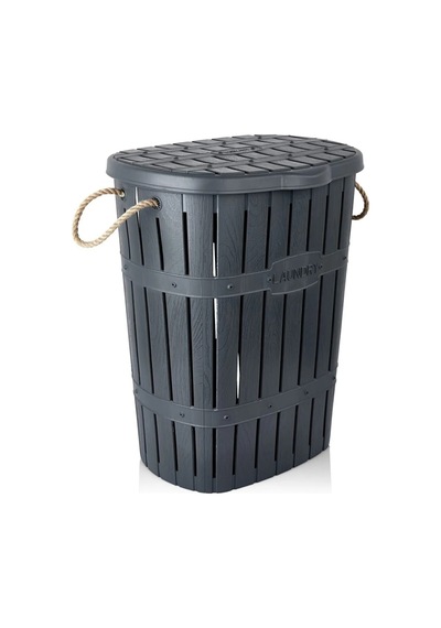 65 Lt Bambu Halatlı Kirli Çamaşır Sepeti Kapaklı Banyo Düzenleyici Plastik Kirli Sepeti Gri - 750468010 Gri