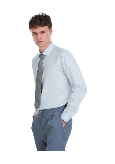 Hatemoğlu Mavi Slim Fit 100% Pamuk Açık İtalyan Yaka Uzun Kollu Saten Gömlek 1996512 Mavi