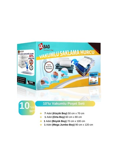 Tr 10'lu Vakumlu Saklama Poşeti 7 Ad. L + 1 Ad. Xl + 1 Ad Xxl + 1 Ad Jumbo Vakumlu Poşet - Vakumlu Hurç - Vakumlu T