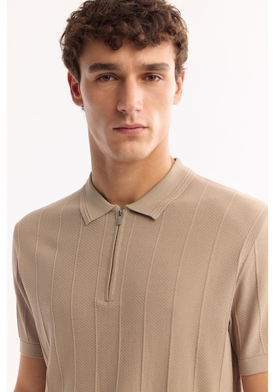 Avva Erkek Vizon Polo Yaka Fermuarlı Rayon Tüylenmeyen Çizgili Triko Regular Fit T-shirt A52y5010