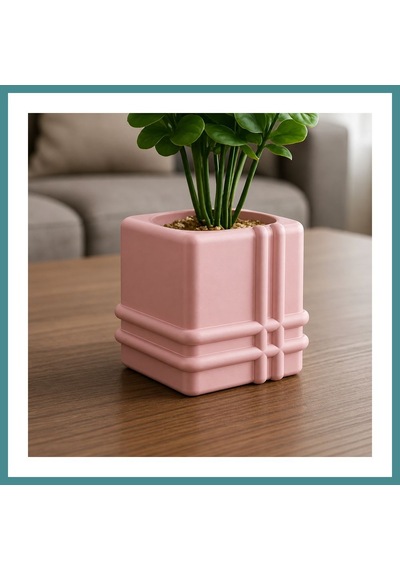 Trendexa 3d Baskı Square Planter - Izgara Desenli Küp Saksı-pembe Mac Standart