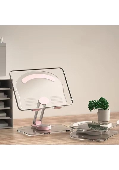 Tablet Tutucu Şeffaf Metal Aparat 360 Dönebilen Katlanabilir