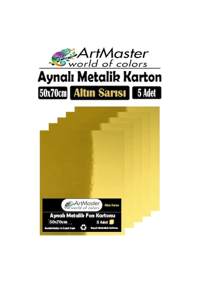 Altın Sarı Renkli 50x70 Metalik Aynalı Fon Kartonu 5 Adet 1 Paket Artmaster Metalik Aynalı Fon Kartonu