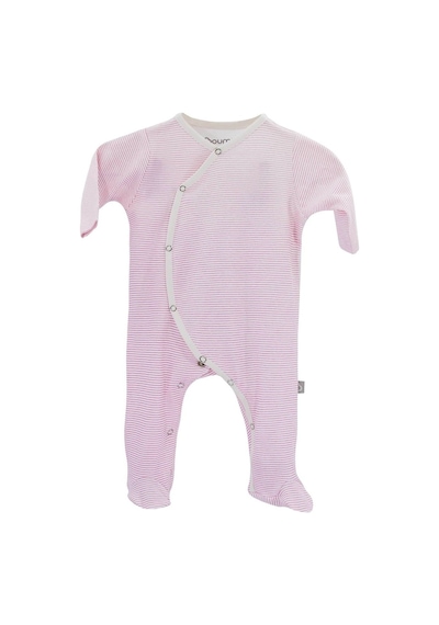 Uygunbebe Boumini Bebek Tulumu Fuşya Pembe Çizgili Ayaklı Tulum Doğal Kumaş