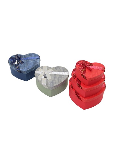 3pcs Çizgili Mix Renkli - Kabartma Desen Karton Hediye Kutusu Kurdelalı 22x20-19x17-16x14cm 53