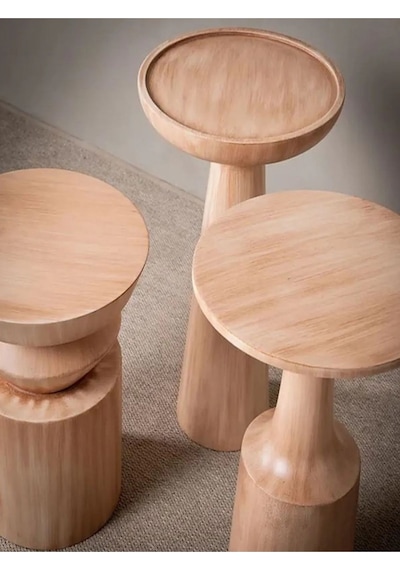 3'lü Fiskos Yan Sehpa Timeless Mantar Sehpa - Mushroom Table 3 Pieces Ahşap