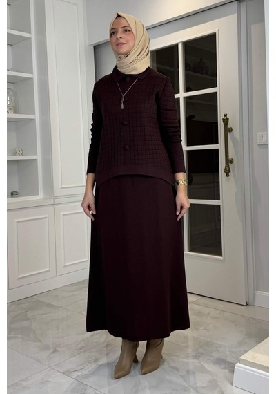 Rabia Şamlı Kumsal Triko Takım Acı Kahve Çok Renkli