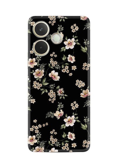 Oppo A5 Pro 5g Kılıf Boutique Baskılı Resimli Siyah Fon Çiçek Pcode -045