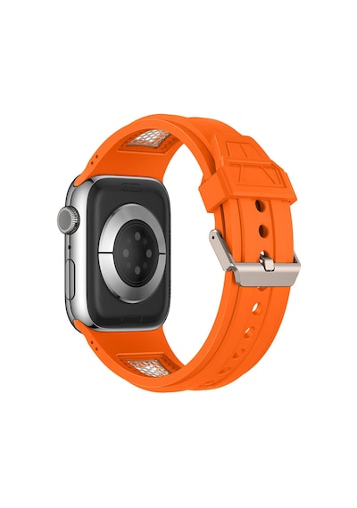Apple Uyumlu Watch 44mm Zore Krd-117 Hava Alabilen Delikli Metal Süslemeli Desenli Silikon Kordon