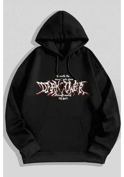 Dark Baskılı Oversize Sweatshirt Siyah