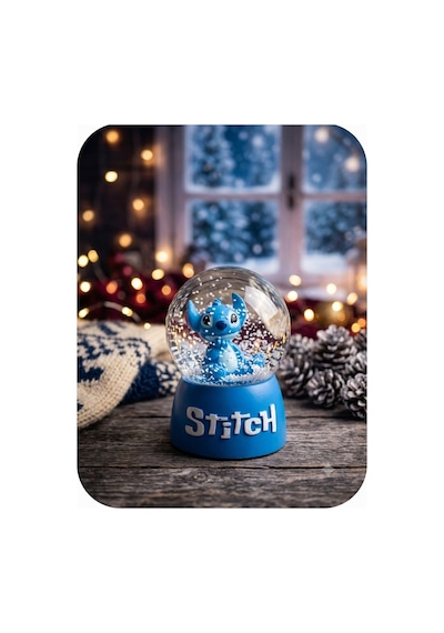 Stitch Işıklı Kar Küresi - 9 Cm X 6 Cm - Mavi Hediyelik-dekoratif Kar Küresi 01