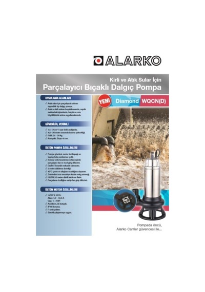 Diamond Wqcnd 13 10 Serisi Kirli Ve Atık Sular Için Parçalayıcı Bıçaklı Dalgıç Pompa 1,5 Hp 220v