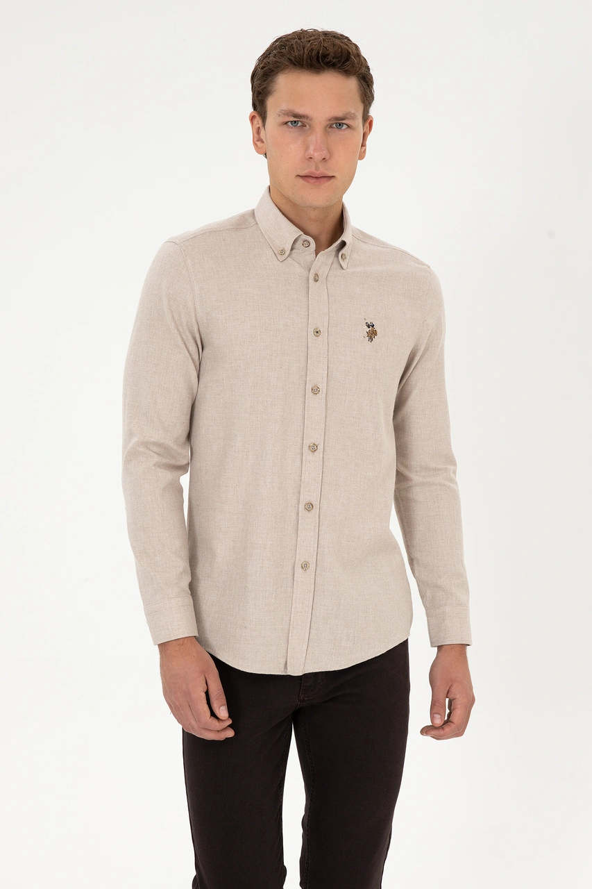 U.S. Polo Assn. Erkek Koyu Bej Uzun Kollu Basic Gömlek 50307686-VR088 U.S. Polo Assn. Erkek Koyu Bej Uzun Kollu Basic Gömlek 50307686-VR088