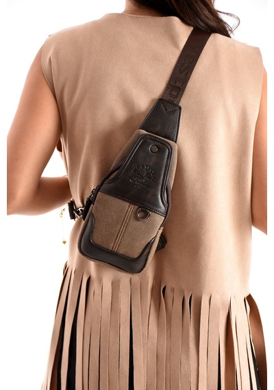 Westpolo Unisex Vegan Deri Çapraz Göğüs Ve Omuz Çantası Body Bag - 7044kes Kahverengi