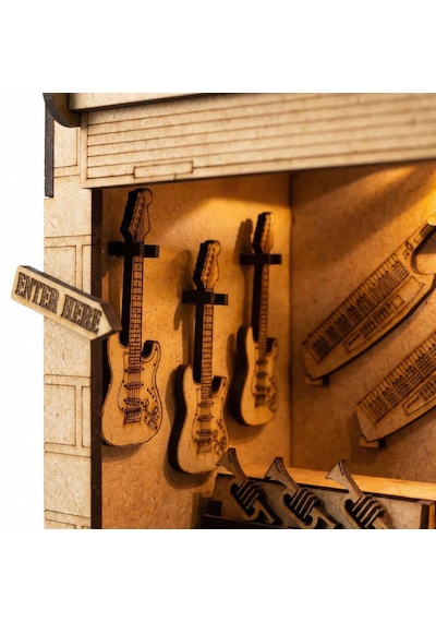 Guitar Garage Ahşap Maket Seti Dıy Miniatür Gitar Atölyesi Book Nook Dekoru