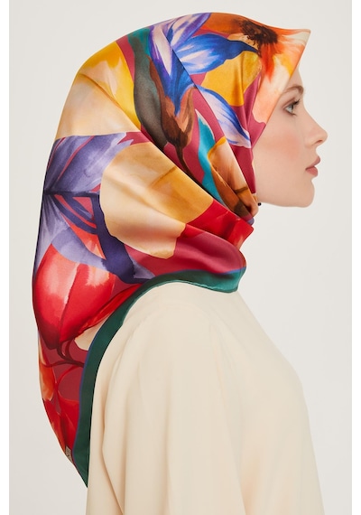 Armine İpek Eşarp 2025 Kış - 9205-57 Twill - Yeşil Bordo
